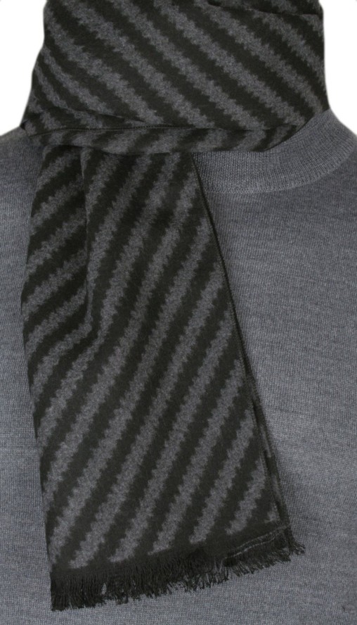 Męski Szalik z Wiskozy - Alties - Grafitowy Prążek