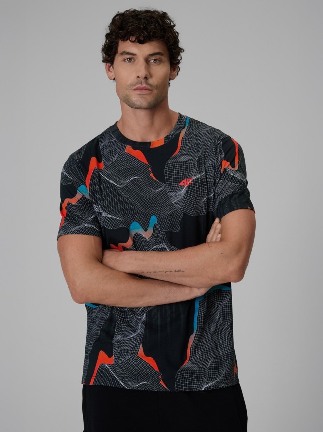 4F T-shirt regular z nadrukiem męski - czarny XL