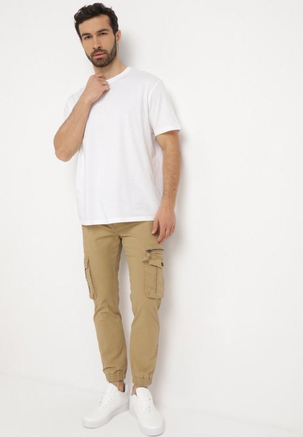 Beżowe Spodnie Bojówki z Szerokimi Nogawkami Layanei