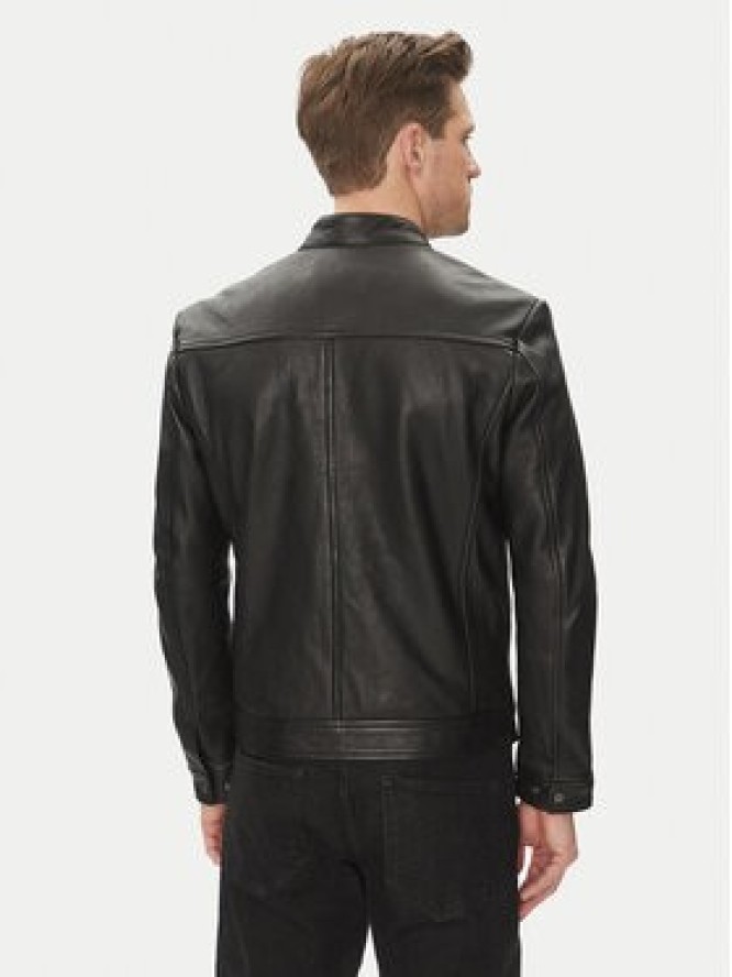 Serge Pariente Kurtka skórzana Retro Czarny Slim Fit