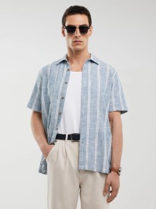 Koszula męska bawełniana w pasy niebieska Luizner 401