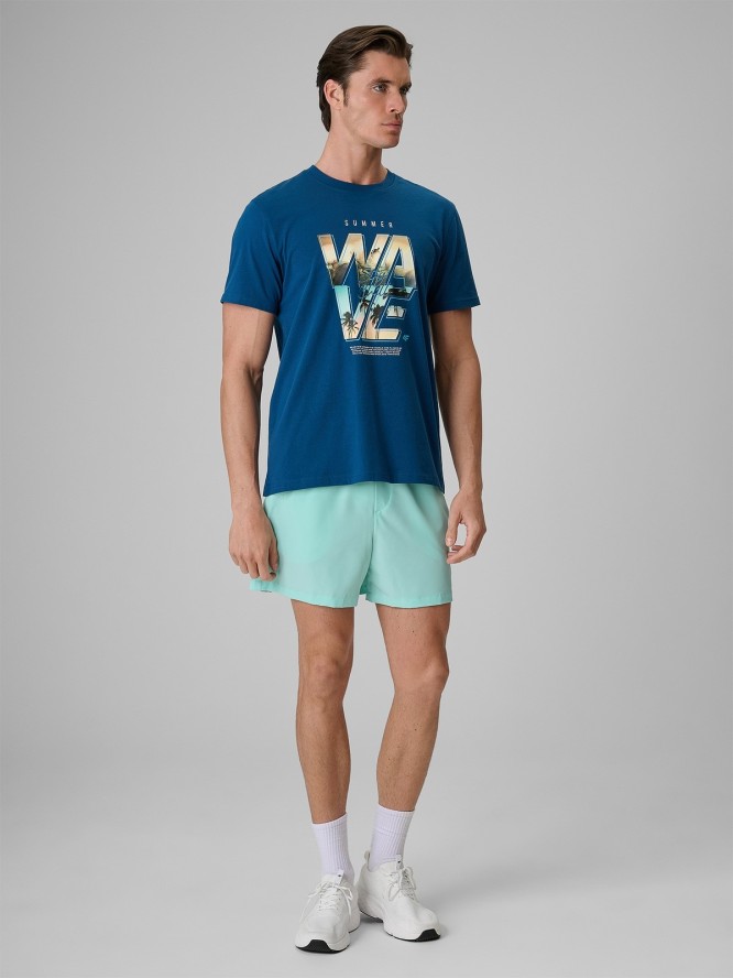 4F T-shirt regular z nadrukiem męski - turkusowy S