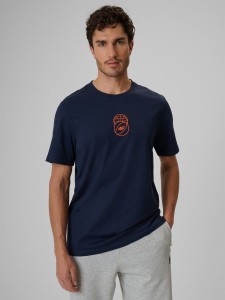 4F T-shirt regular z nadrukiem męski - granatowy S