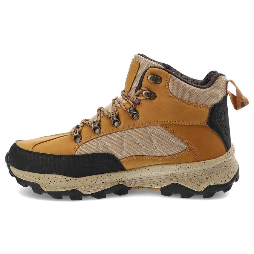 Trekkingi męskie Cross Jeans, ze skóry ekologicznej i tkaniny sznurowane z dodatkowym wzmocnieniem noska, camel, KK1R4020C