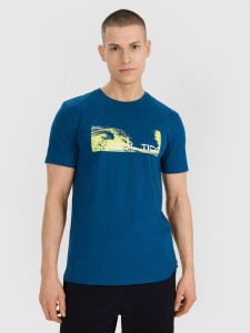 4F T-shirt regular z nadrukiem męski - turkusowy XL