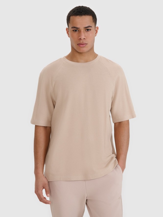 4F T-shirt oversize z modalem męski - beżowy XXL