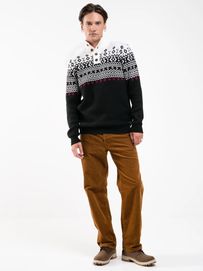 Sweter męski z golfem z motywem norweskim czarny Kristof 906