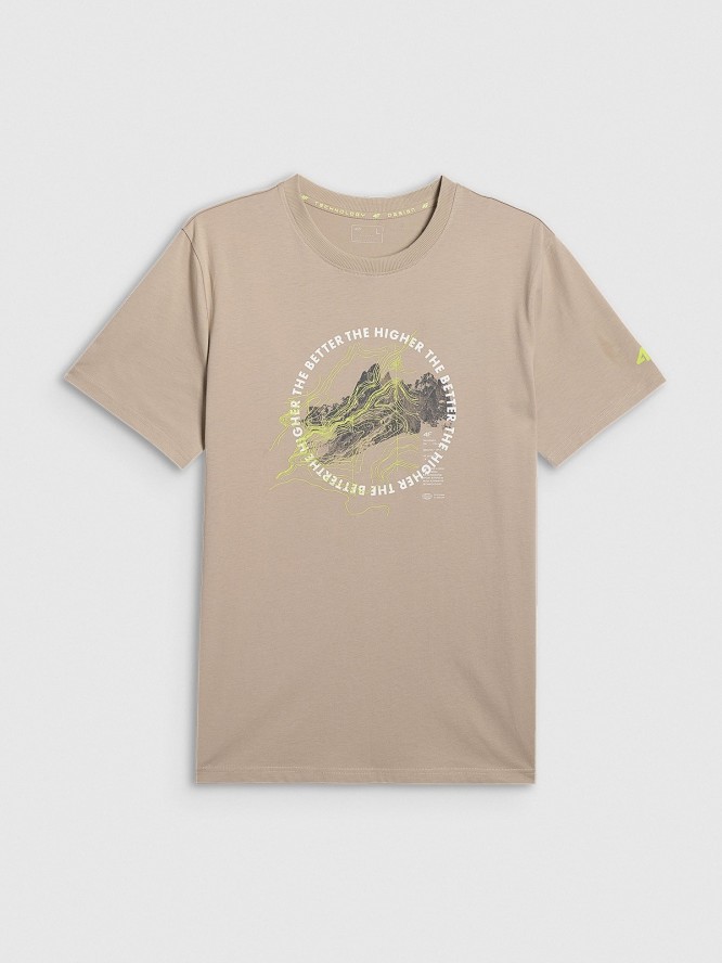 4F T-shirt regular z nadrukiem męski - beżowy L