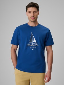4F T-shirt relaxed z nadrukiem męski - niebieski L