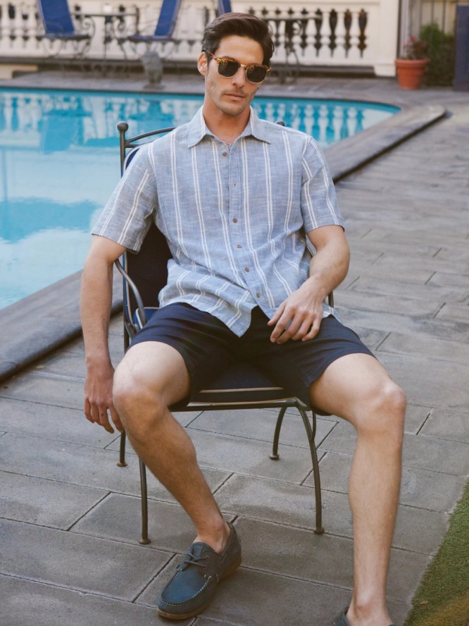 Koszula męska bawełniana w pasy niebieska Luizner 401