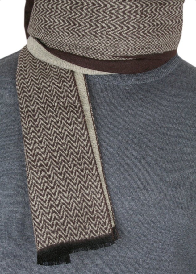 Męski Szalik z Wiskozy - Alties - Brąz z Beżem