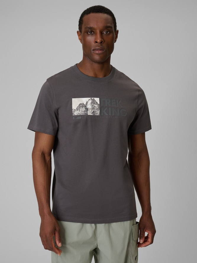 4F T-shirt regular z nadrukiem męski - szary XL