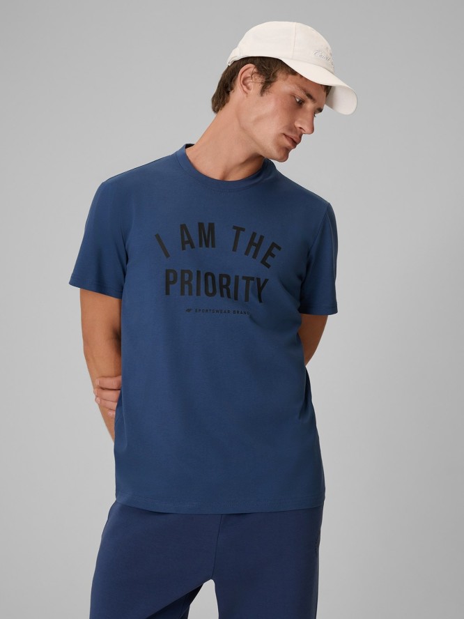 4F T-shirt regular z nadrukiem męski - granatowy XXL
