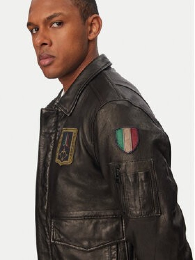 Aeronautica Militare Kurtka skórzana 261PN5057U100839 Czarny Regular Fit