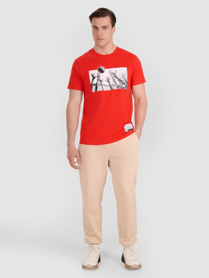 4F T-shirt regular z nadrukiem siatkarskim męski - czerwony M