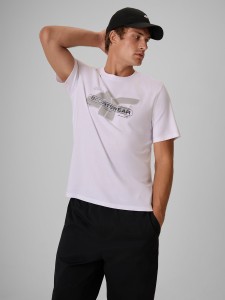 4F T-shirt regular z nadrukiem męski - biały M