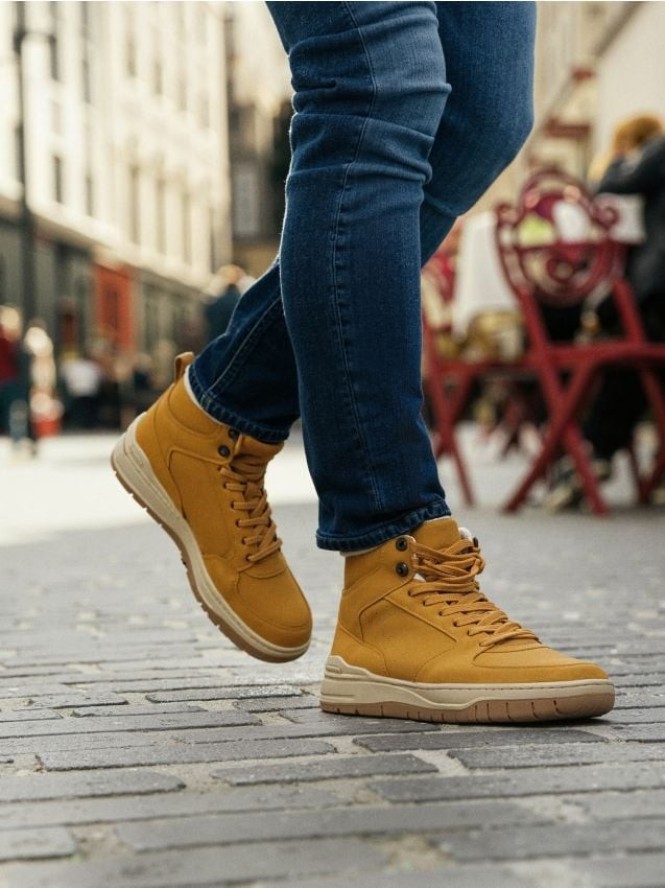 Ocieplane sneakersy za kostkę - żółty