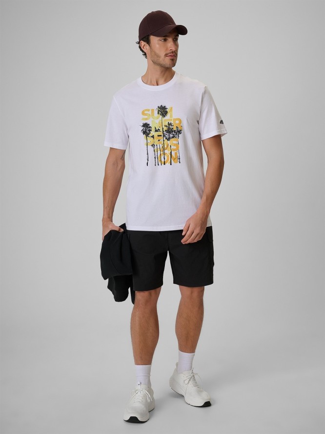 4F T-shirt regular z nadrukiem męski - biały S