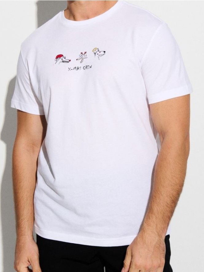 Bawełniana koszulka regular z motywem świątecznym - biały