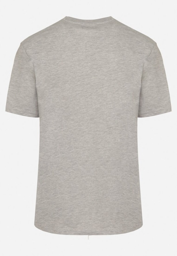 Jasnoszara Bawełniana Koszulka z Nadrukiem z Napisem Mepize