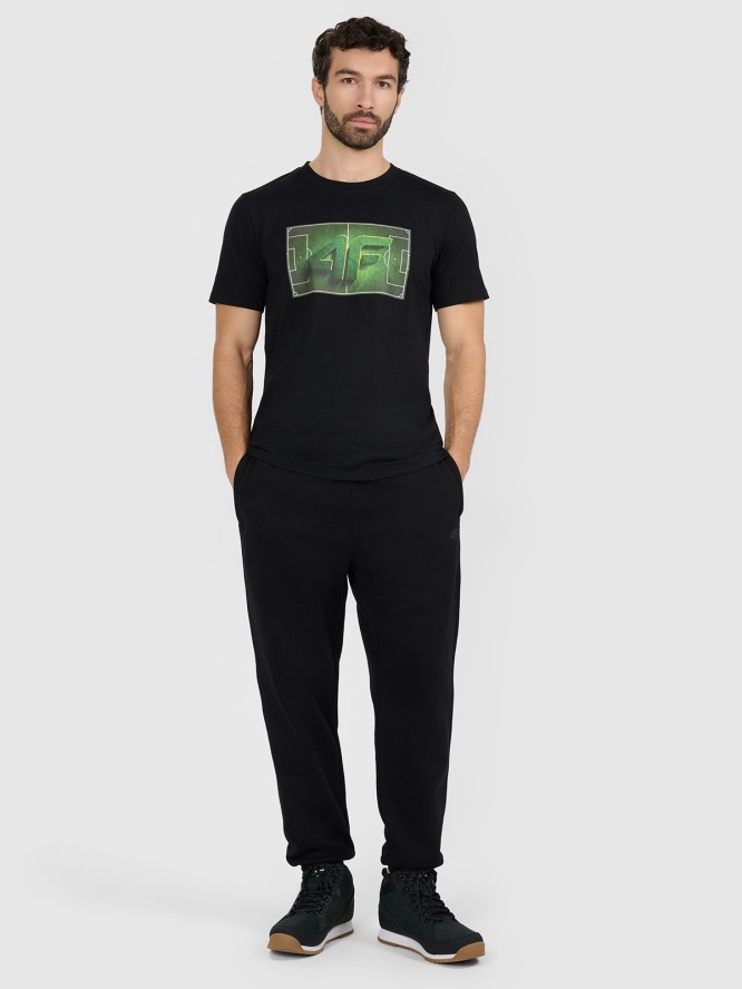 4F T-shirt regular z nadrukiem męski - czarny L