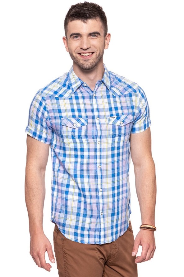 KOSZULA MĘSKA KRÓTKI RĘKAW WRANGLER SS WESTERN SHIRT TURKISH SEA W5A246D86 112130000