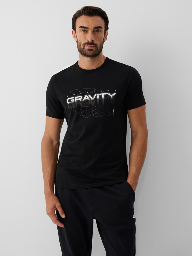 4F T-shirt slim z nadrukiem męski - czarny XXL