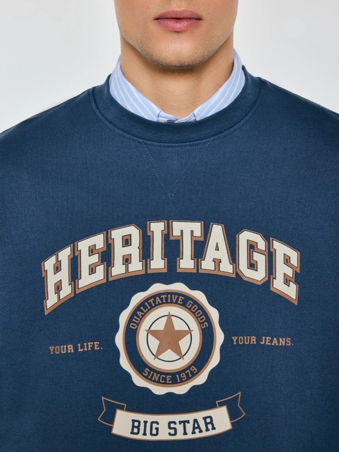 Bluza męska oversize z nadrukiem niebieska Leonar 402