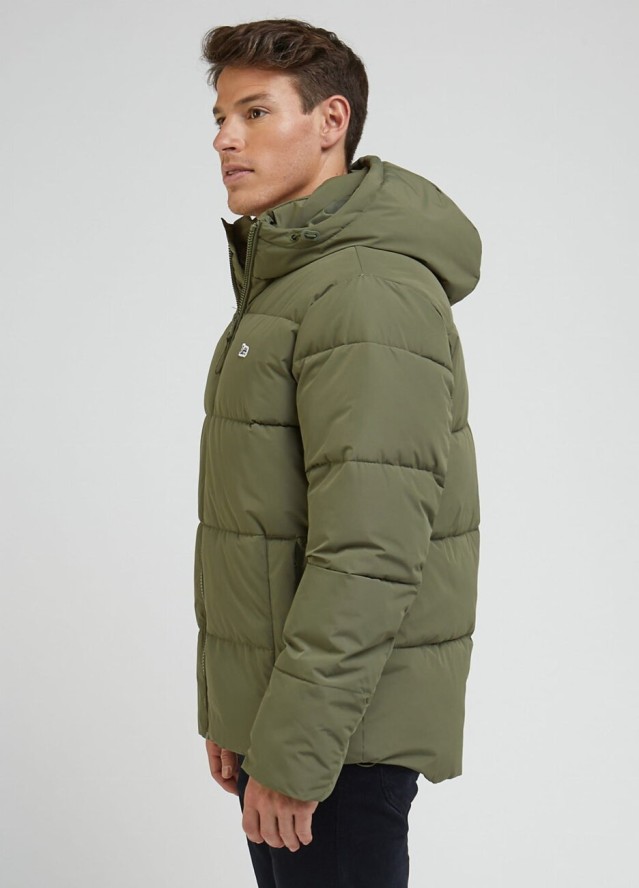 LEE PUFFER JACKET MĘSKA KURTKA ZIMOWA Z KAPTUREM CIEPŁA OLIVE GROVE L87NNYA61