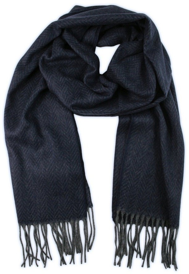 Szalik z Frędzlami, Granatowy w Jodełkę Miękki, Firmy V.Fraas -Cashmink