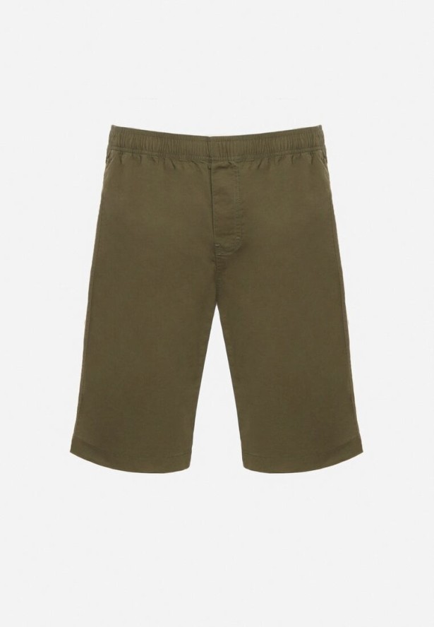 Ciemnozielone Klasyczne Szorty z Gumką w Pasie Ściągane Troczkiem od Środka Piofina