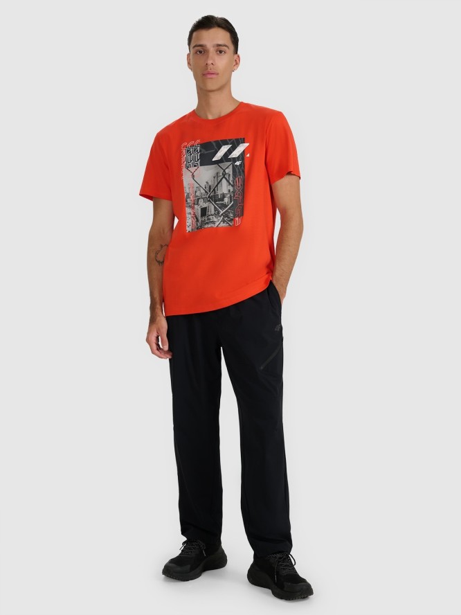 4F T-shirt regular z nadrukiem męski - czerwony M