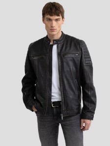 Kurtka męska biker skórzana czarna Hideo 906