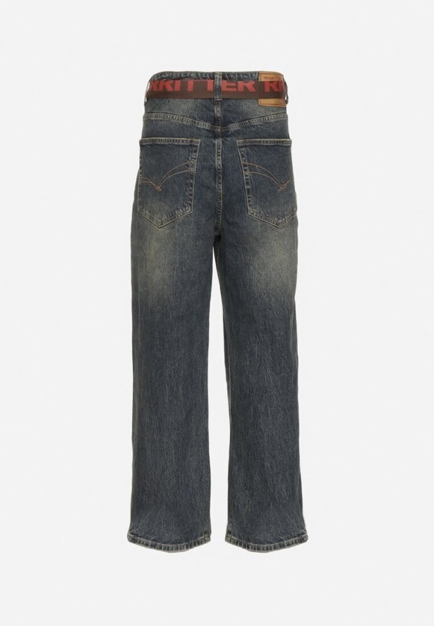 Niebieskie Bawełniane Jeansy Szerokie z Paskiem Lerisama