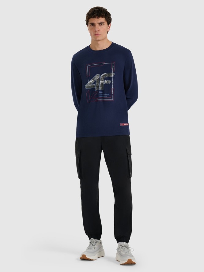 4F Longsleeve regular z nadrukiem męski - granatowy S