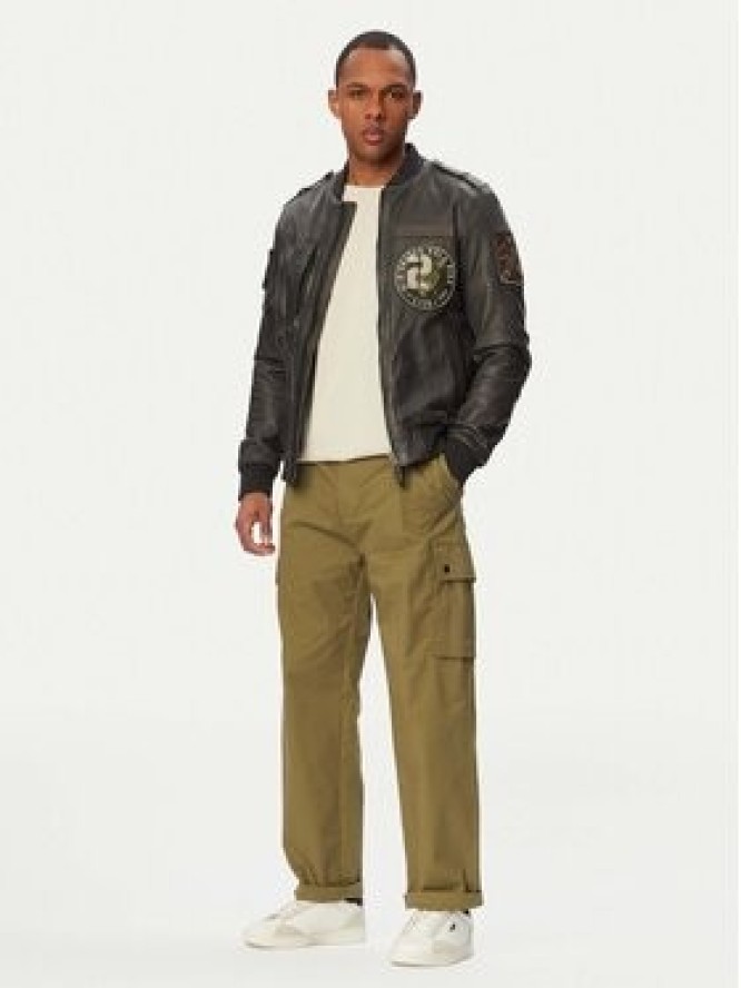 Aeronautica Militare Kurtka skórzana 261PN5055U100839 Czarny Regular Fit