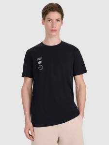 4F T-shirt regular z nadrukiem męski - czarny L
