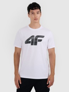 4F T-shirt regular z nadrukiem męski - biały M