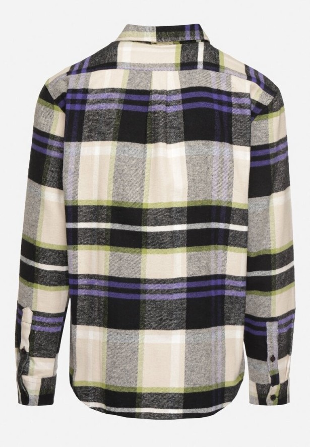 Beżowa Koszula z Bawełny w Kratę Ozdobiona Guzikami Zinniritta