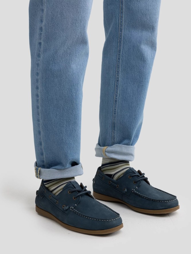 Mokasyny męskie ze skóry naturalnej granatowe RR174163 403