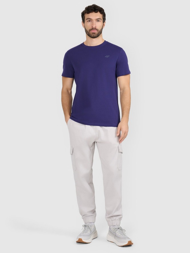 4F T-shirt regular gładki męski - granatowy S