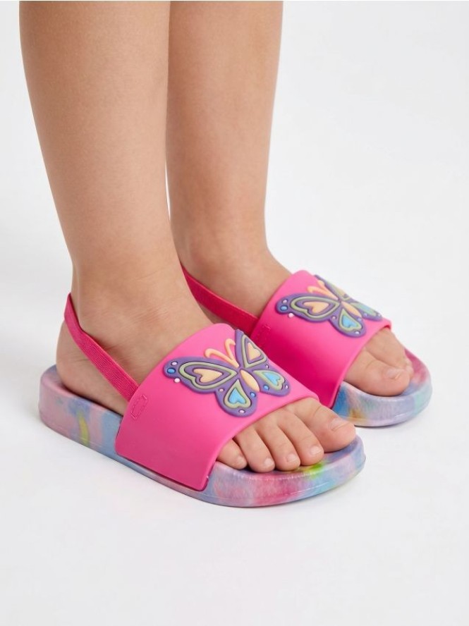 Klapki z motywem motyla i podeszwą tie-dye - wielobarwny