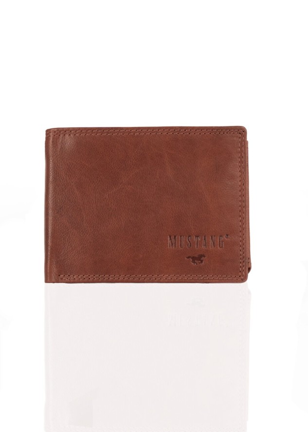 ZESTAW PREZENTOWY MUSTANG - SKÓRZANY PORTFEL I PASEK MĘSKI BROWN