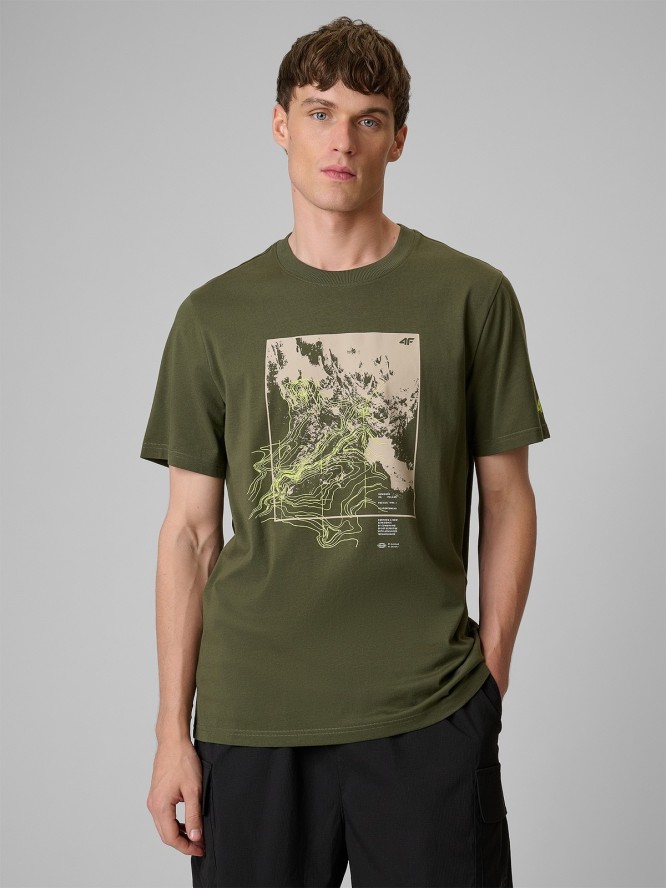 4F T-shirt regular z nadrukiem męski - khaki L