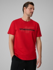 4F T-shirt regular z nadrukiem męski - czerwony XL