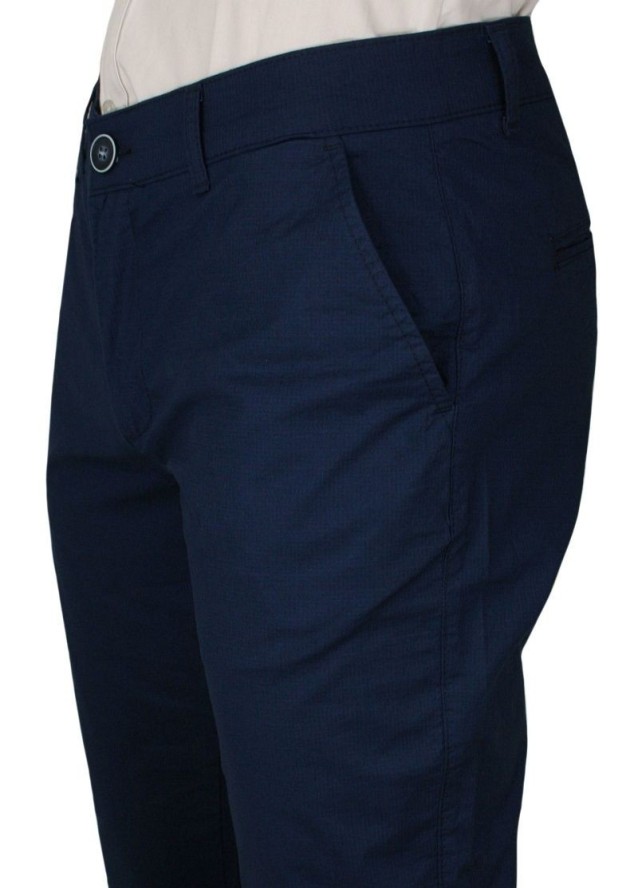 Granatowe Casualowe Męskie Spodnie -RIGON- Zwężane, Bawełniane, Chinosy, Atramentowe, Letnie