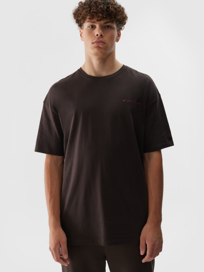 4F T-shirt oversize z nadrukiem męski - brązowy S