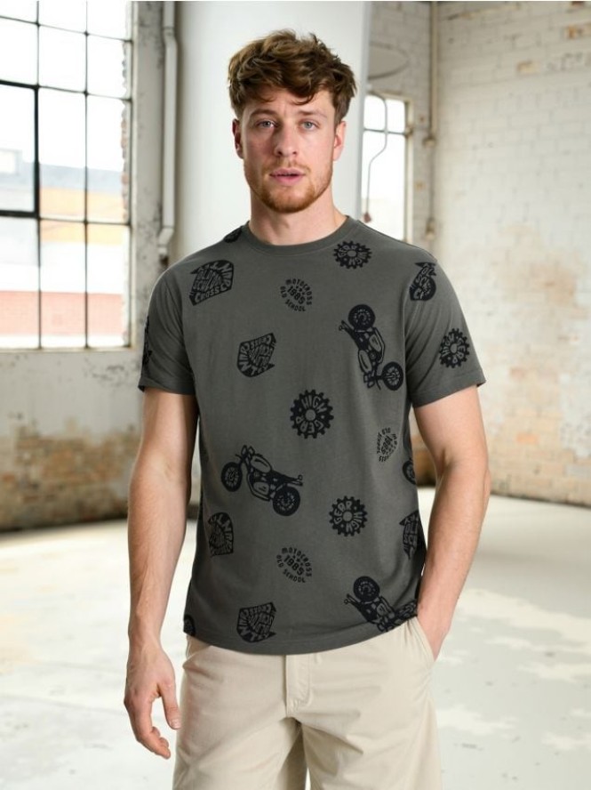 Koszulka z nadrukiem allover - khaki