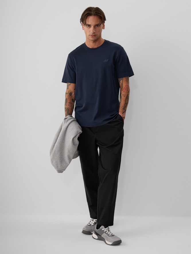 4F T-shirt regular gładki męski - granatowy S