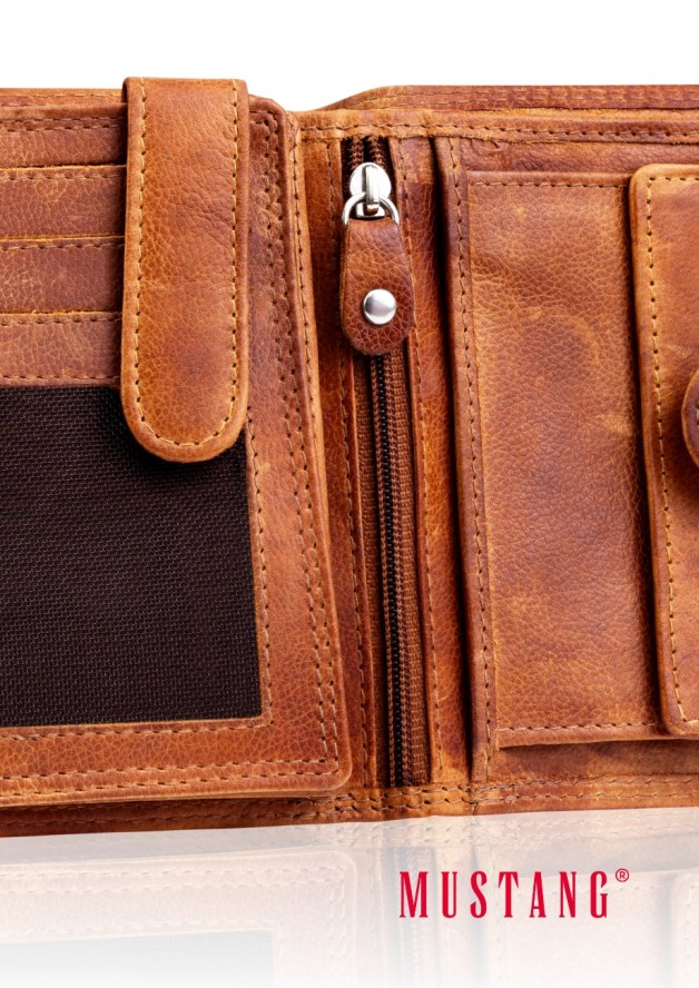 MUSTANG Denimo High Wallet Side Opening MĘSKI SKÓRZANY PORTFEL POJEMNY NA KARTY PREMIUM
